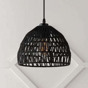 Campana 20" Bohemian Modern Woven Rattan/Iron LED Pendant